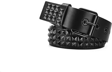 HMZT Schwarzer Gürtel für Damen und Herren, Nietengürtel Y2K Emo Gothic Grunge 80S PU-Leder Zubehör für Jeans, Schwarze Niete, XS fits 26-31’’