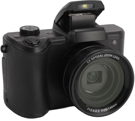 PUSOKEI Digitalkamera, 64MP 5K HD Vlogging Kamera mit 3,2 Zoll IPS Display, 5 Fach Optischem Zoom, Autofokus, Doppelobjektiv, Anti Shake, Retro Mikro Spiegelreflexkamera für Fotografie