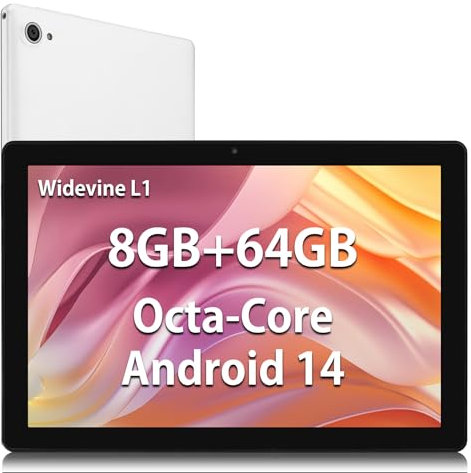 Byxsb Tablet 10 Inch Android 14 Tablets 1280x800 HD IPS Touchscreen Octa-Core Processor 8 GB RAM + 64 GB ROM (Expand to 1 TB) 5 MP + 8 MP Dual Camera 5000 mAh Battery (White)