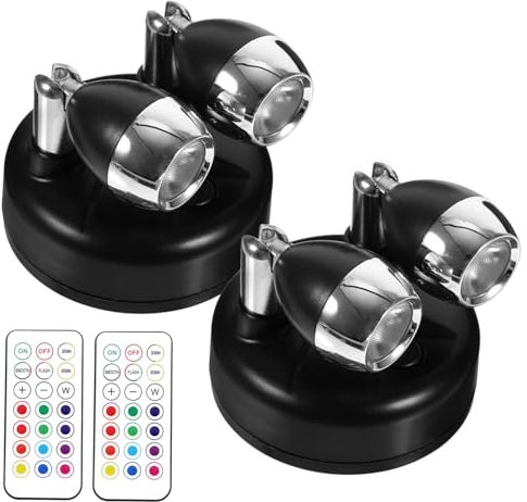 HOMSFOU 2stücke Farbige Led Akku Spotlights Mit Fernbedienung Kabellose Einstellbare Unterbauleuchten Für Schrank Innenräume Anpassbarer Winkel Batteriebetrieben Für Küchenschränke Und Flu