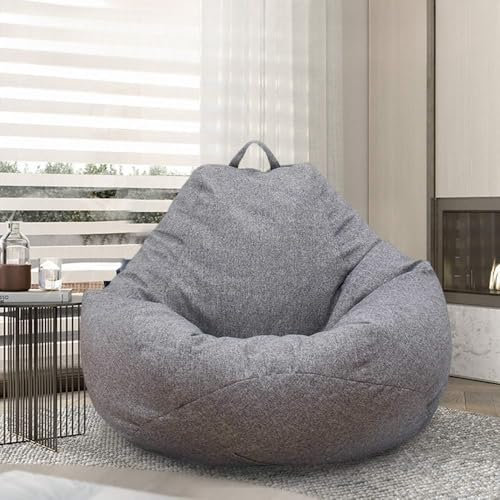 Large Stuffed Bean Bag Cover without Filling, Plush Toy Storage Clothes Organizer Seat Floor Foldable Linen Chair Sofa Cover 100x120cm, Grey