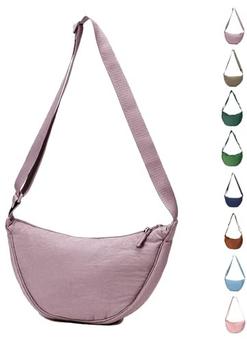 Uwiyo Halbmond Tasche Damen Nylon Crossbody Moon Bag Hobo Halfmoon Bag Halbmond Umhängetasche Dumpling Schultertasche mit verstellbarem Gurt für Damen Mädchen (Taro Lila)