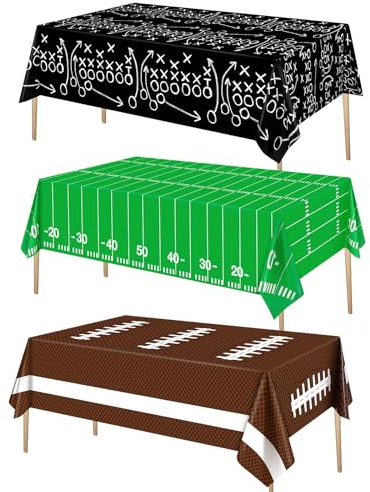 Esjay Football Party Decorations Supplies, Football Tablecloth Table Covers Disposable Plastic, Football Field Themed Birthday Decorations, 3 Pack (54”x72”)