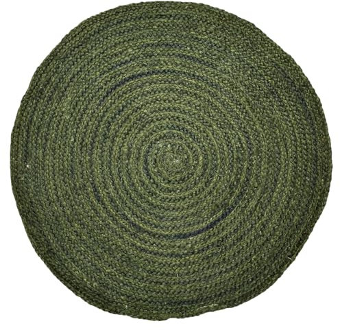 Marrakesch Boho Deko Jute Teppich rund 100 cm handgeflochten in Gruen | Runder Teppich Abrila für Wohnzimmer Flur Bad oder Küche | Runde Outdoor Teppiche als Terassendeko oder Balkon Deko