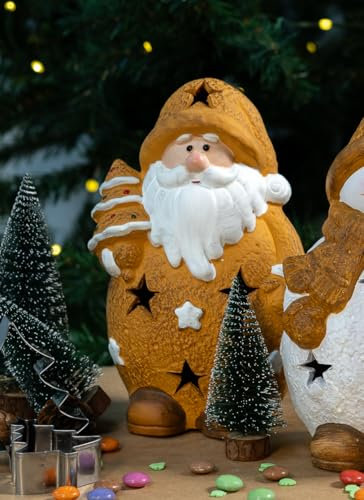 Keramik LED-Figur Weihnachtsmann mit Tannenbaum 13 x 21cm Weihnachtsdeko Tisch-Deko Dekofigur
