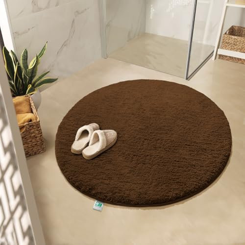 KARAT Badematte Sky, Badteppich in Rund, Dichtes, Flauschiges Wohlgefühl für Ihr Zuhause, Badvorleger rutschfest waschbar, schadstoffgeprüft (Braun, 120 cm (Rund))