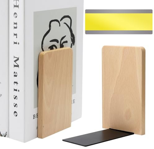 HENGBIRD 2 Pièces Serre Livre Bois avec 1 Marque-Page, Serre Livres Bois de Hêtre pour Livres CD Disques, Lourds Serre-Livres, Bloc Livre pour Etagère pour Maison, Bureau, Bibliothèque