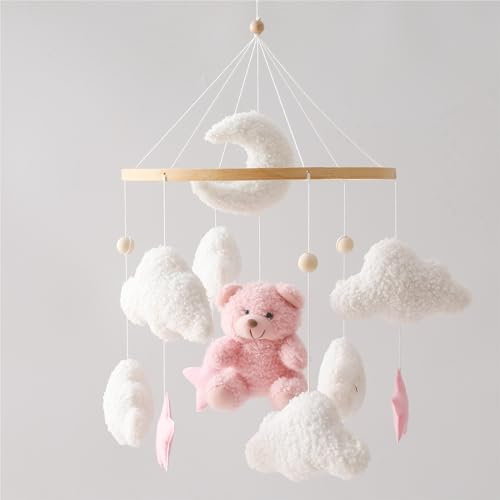 Mamimami Home Babybett Mobile Bär Kinderzimmer Mobile Teddy Samt Mobile Kinderzimmer Dekoration für Kleinkind Schlafzimmer Hängende Baby Mobile Neugeborenes Baby Geschenk(Rosa Bär)
