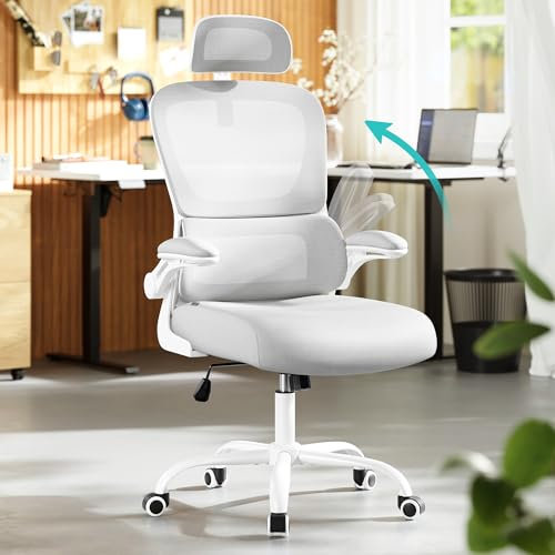 SONGMICS Sedia Ergonomica da Ufficio, Sedia Computer, Tessuto Rete a Doppio Strato, Braccioli Sollevabili, Poggiatesta e Supporto Lombare Regolabili, Funzione Oscillante, Grigio Tortora OBN041G01