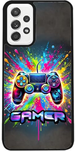 FunKaz Coque pour Samsung Galaxy A23 (4G) - Gamer Manette de Jeu Fond Multicolore - Coque Noire TPU