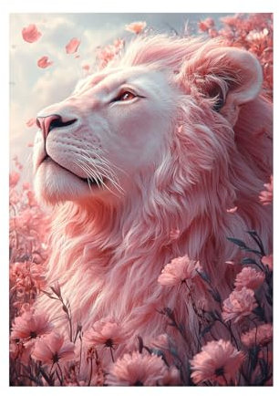BOHUO Löwen Leinwandbild Groß Tiere XXL Dekoration, Blumen Minimalistisch Bild Poster Wandbild Wohnzimmer Wanddekoration Deko Wildlife - 30x45cm Ungerahmt(Rosa)