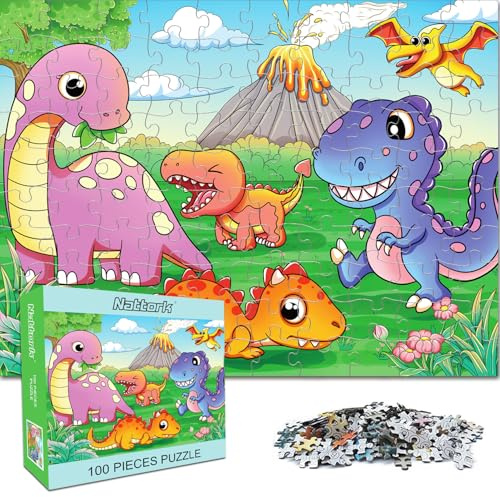 Nattork 100 Teile Puzzle - Dschungel Dinosaurier- Puzzle 100 Teile - Geschenke für Familie & Jugendliche
