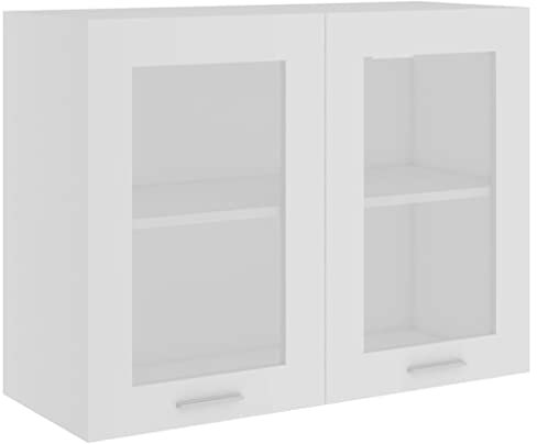 HOMTAKIE Armario de cristal colgante blanco 80x31x60 cm Madera de ingeniería