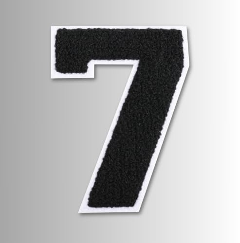QianSiLi 4.5 Inch Chenille Iron On Patches for Clothing Embroidered Patch Iron On Numbers for Football Shirts Clothes Jacket Hoodie Varsity (Black,7)