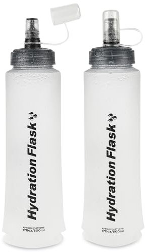 Luthando Faltbare Trinkflasche, 2 Stück 500ml Soft Flask, Ultraleichte Auslaufsichere Sportflasche, BPA-Frei Wasserflasche für Camping, Outdoor, Wandern, Laufen, Marathon