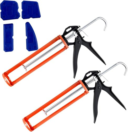 SINJEUN 2 Pack Sealant Gun, Caulking Gun with Rotating Barrel, Heavy Duty Applicator for 300ml Caulking Cartridges Silicone Adhesive Applications, Orange