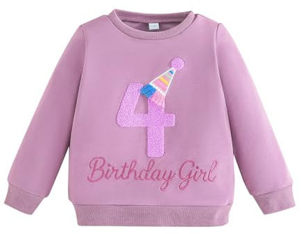 Yoolhamy Baby Mädchen Geburtstag Sweatshirt für Kinder Outfits T Shirt Brief Stickerei Pullover Kleidung für Kleinkind Geburtstag Geschenk Top