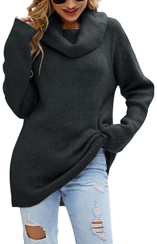JFAN Pull Femme Hiver Chaud Chic e Elegant Pull Col Roulé Long Femme Manche Longue Pullover Oversize Tricoté(Noir,XL)