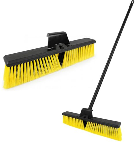 BH |18 Inch Yard Brush - 40cm Garden Broom - Long Handle|1.3m-Adjustable Metal Handle|Heavy Duty Outdoor Broom|Stiff Hard Bristles|Suitable for Factories, Warehouses,Schools, Patio,Garage, Driveways