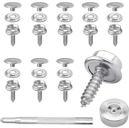 Edelstahl Druckknopf Set 62 Stück, 15mm Druckknöpfe Marine Qualität, rostfrei für Boot, Plane, Leder, Taschen, Outdoor Möbel, DIY Bastelprojekte, langlebig mit Montagewerkzeug