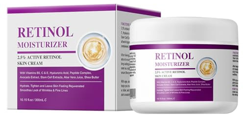 Retinol Gesichtscreme-Face Feuchtigkeitscreme mit 2,5% Retinol-Anti Aging Gesichtscreme gegen Falten mit Vitamin B5 und Aloe Vera- Körpercreme für Frauen und Männer, Ideal für Alle Hauttypen-300mL