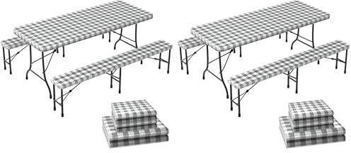 VOUNOT Outdoor Tischdecken 3er Set, Elastische Rechteckige Gartentischdecke, Geeignet für Garten, Balkon und Camping, Abwaschbar Abwischbar Wetterfest, 183cm (Packung mit 2)