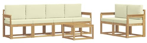 vidaXL Outdoor-Sofagarnitur mit Kissen 7 pcs Weiß und Creme, Moderne Outdoor-Sofagarnitur, robuste Eckcouch, stylisches Gartenmöbel, Akazienholz, Bequeme Sitzplätze