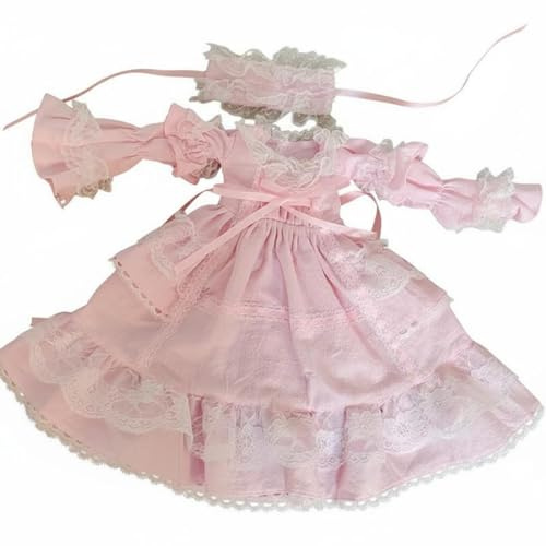 Wmqbjta Puppenkleid Puppenkleidset Prinzessinnenkleid Rüschenkleid mit Spitzenbesatz Vielfache Stofflagen Inklusive Stirnband für Ausstellung Sammlerpuppe Fotoshooting , Rosa , 1/6