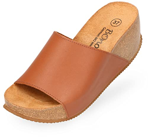 BOnova Engage Damen Sandale mit Keilabsatz. Edle Damensandale in Echtleder mit weichem Korkfußbett. In 3 Farben und Größe 36-42 EU.