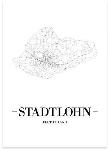 JUNIWORDS Stadtposter - Wähle Deine Stadt - Stadtlohn - 21 x 30 cm Poster - Schrift A - Weiß