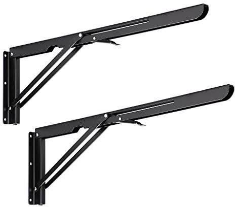 Sumnacon Lot de 2 supports d'étagère pliables robustes de 50,8 cm – Supports d'étagère pliables triangulaires robustes pour banc de table, charnières d'étagère pliables en métal, noir