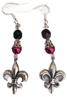 boucles d oreilles fleur de lys cristal de bohème rouge et noir