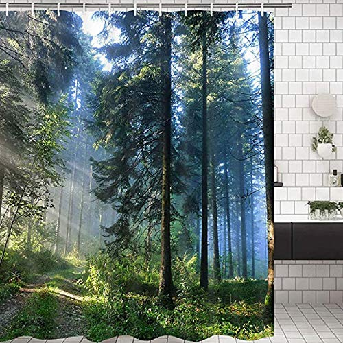 CIUJOY Forest Shower Curtain, Anti-Mould Waterproof Polyester with 12 Hooks, for Bathtub and Shower in Bathroom 71 x 71