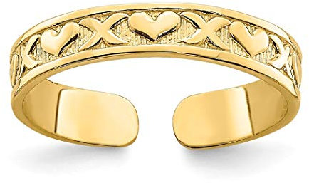 Verstellbarer Zehenring aus 14 Karat Gold mit kleinem X und Liebesherz, Schmuck, Geschenke für Frauen, Metall
