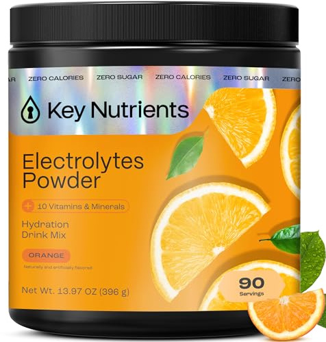 KEY NUTRIENTS Multivitamin Electrolytes Powder No Sugar - Tangy Orange Electrolyte Powder - Endurance & Energy Supplement - Hydration Powder - No Calories - 90 Servings - Made in USA