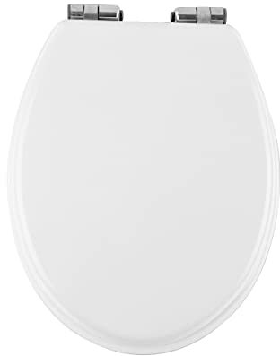 HEXABERIE - Abattant WC avec Frein de Chute BLANC | Lunette Forme en O | Charnières Inox Ajustables à Déblocage Rapide | Facile à Installer | Siège Bois MDF Premium | Supporte 160 kg