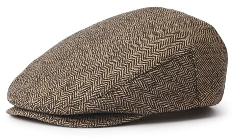 Brixton Hooligan Snap Cap, Newsboy Flat Cap Hat for Men or Women, Snap Bill Closure, 100% Cotton, Brown/Khaki, X-Small
