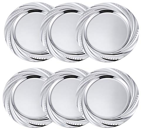 Insun Round Beaded Decorative Charger Plates Set of 6 Service Plates for Dining Table or Décor Silver 30cm Diameter