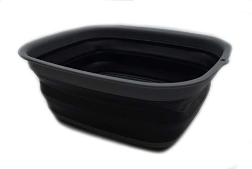 SAMMART 9,45L (2,5 Gallons) Collapsible Tub - Foldable Dish Tub - Portable Washing Basin - Space Saving Plastic Washtub (Grey/Black, Mittel)