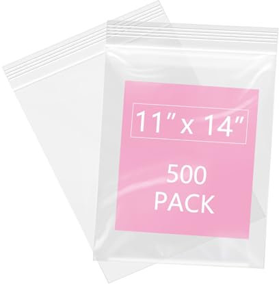 500 Stück – 27,9 x 35,6 cm, wiederverschließbare Kunststoffbeutel mit Reißverschluss, transparent, wiederverschließbar, für Drucke, Fotos, Dokumente, Kleidung, T-Shirt