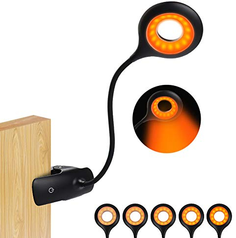Leselampe,16 LED klemmlampe bett, Buchlampen USB Wiederaufladbar Klemmleuchte 5 Helligkeit Dimmbar 360° Flexibel Klemmlampe Augenschutz Bernstein Nachttischlampe Nachttischlampe