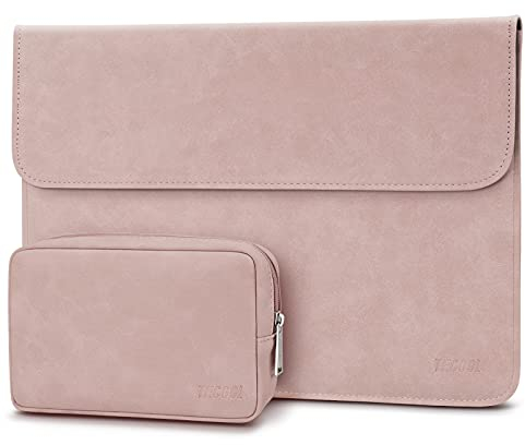 TECOOL 13-13.3 Pouces Housse Ordinateur Portable,Sacoche PC Portable Cuir Pochette pour 2012-2020 2024 MacBook Air/Pro 13 M3 M2 M1,2021 2023 Mac Pro 14 M3 M2 M1,MateBook D14,Surface Laptop 5-1,Rose
