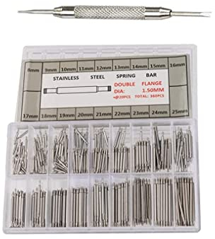 Jieddey Uhrenwerkzeug,360 PCS Uhren Federstege mit 1 PCS Entferner Reparaturwerkzeug Edelstahl Uhren Stifte Federstifte Uhrenstifte für Reparatur Uhrenarmbänder 8-25MM Silber
