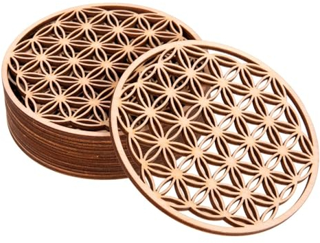 ProArts Blume des Lebens Untersetzer Holz - Untersetzer Gläser Set von 10 Stück 10x10cm für Getränke und Kaffee-Tee - Tassenuntersetzer