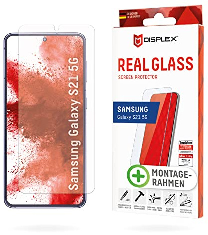 Displex Panzerglas 2D/ Clear (10H) für Samsung Galaxy S21 5G, Eco-Montagerahmen, Tempered Glas, kratzer-resistente Schutzfolie, hüllenfreundlich