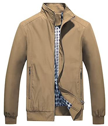 YOUTHUP Blouson Homme Léger Zippé Veste Décontracté à Col Montant Blouson Aviateur Jacket Automne, Kaki, XS