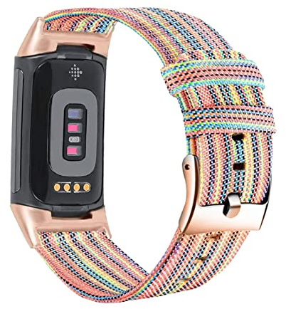 YOOSIDE Nylon Armband für Fitbit Charge 6 / Charge 5, Weiche bunte gewebte Leinwand Schnelltrocknender Damen Armbandriemen für Fitbit Charge 5 (Bunt)