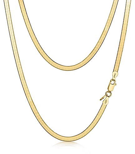 Amberta Damen Flache Schlangen Halskette aus 925 Sterling Silber: 18K Vergoldet 3 mm 45 cm