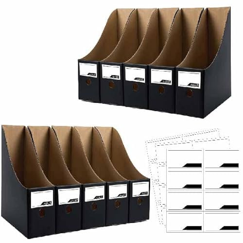 ANSSDO 12 Pack Cardboard Magazine Holder Premium Magazine File Holder Black Magazine Organizer, Magazine Storage Box, Large Volume Magazine File Organizer as Book Bins or Folder Holder for Desk