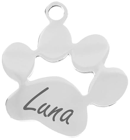hegehof Iberiagifts - Hundemarke Pfote aus Edelstahl mit Gravur für kleine bis große Hunde und Katzen - Plakette für Hund und Katzen graviert personalisiert, 25 x 28 mm